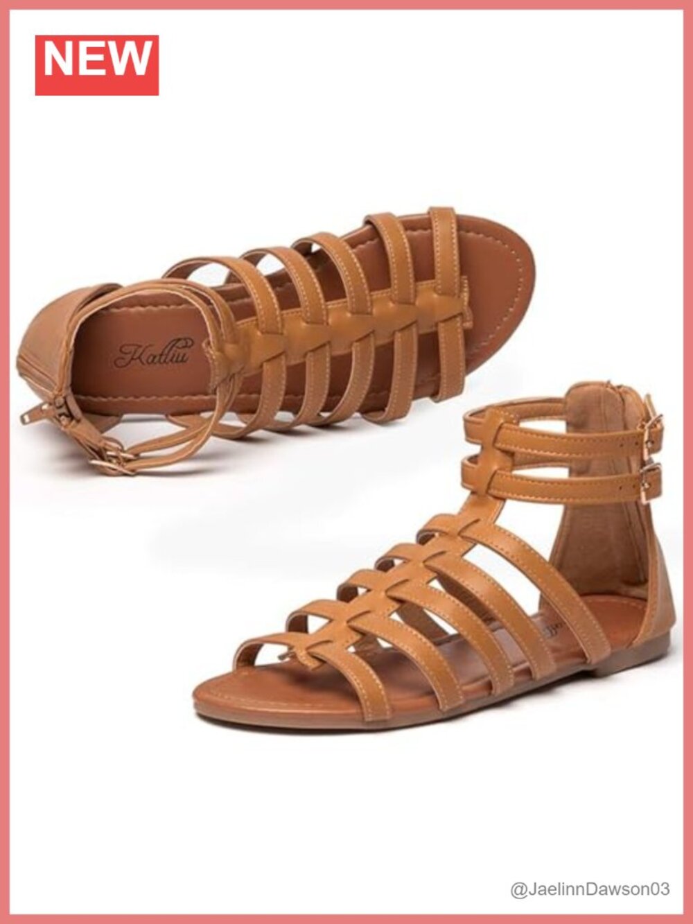 Women's Gladiator Sandals Strappy Flat Sandals Two Ankle Buckle Faux Leather